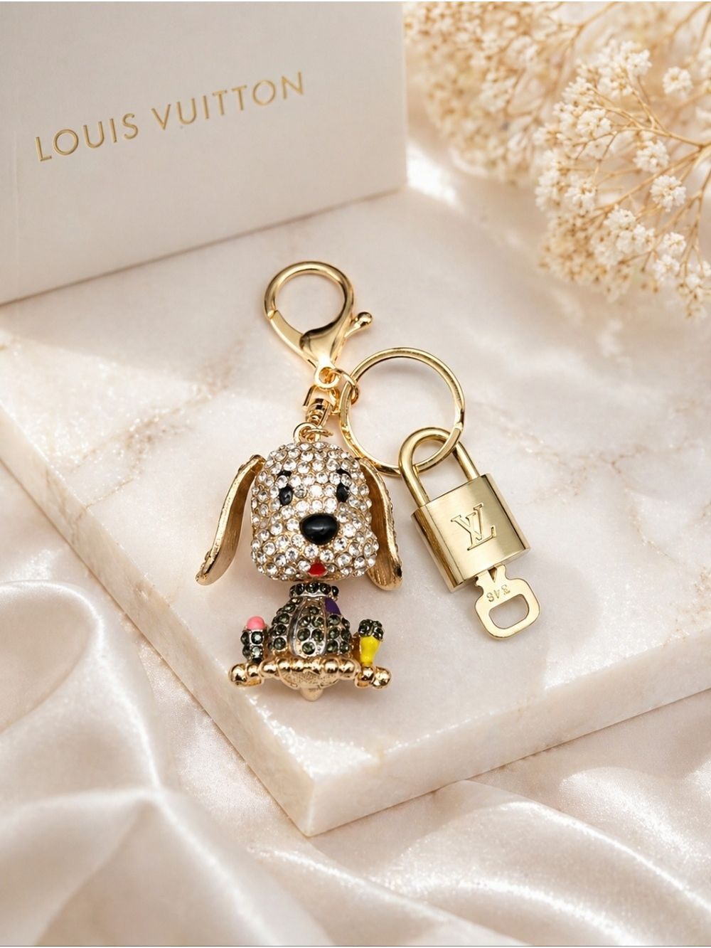 Authentic LV Louis Vuitton Gold Padlock 🔑 Unbranded Dog Keychain Bag Charm